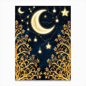 Night Sky With Stars And Moon Canvas Print