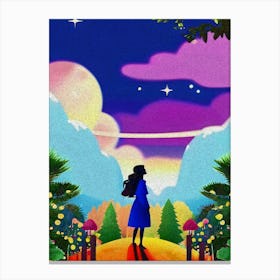 Luxmango Bold Woman Looking At Stars And Sky Sponge Art Canvas Print