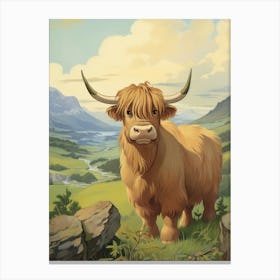 Blonde Highland Cow In The Valley 2 Canvas Print