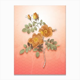 Austrian Briar Rose Vintage Botanical in Peach Fuzz Seigaiha Wave Pattern n.0095 Canvas Print