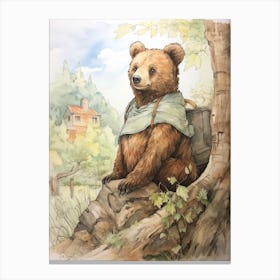 Storybook Animal Watercolour Brown Bear 1 Canvas Print