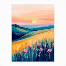 Sunset In The Field Canvas Print