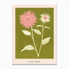 Pink & Green Sunflower 2 Flower Poster Canvas Print