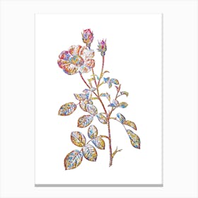 Stained Glass Vintage Sparkling Rose Mosaic Botanical Illustration on White n.0051 Canvas Print