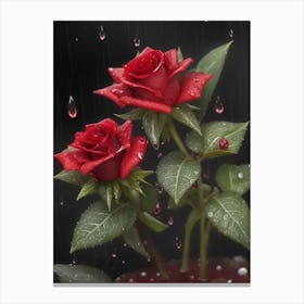 Red Roses At Rainy With Water Droplets Vertical Composition 86 Canvas Print