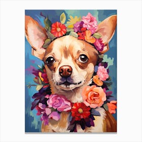 Chihuahua Portrait With A Flower Crown, Matisse Painting Style 2 Canvas Print