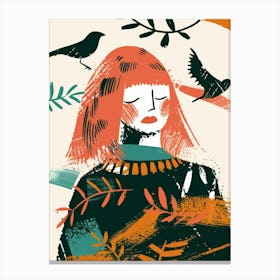 Illustration Of A Woman With Birds Canvas Print