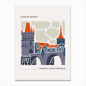Charles Bridge   Prague, Czech Republic, Warm Colours Illustration Travel Poster 2 Canvas Print