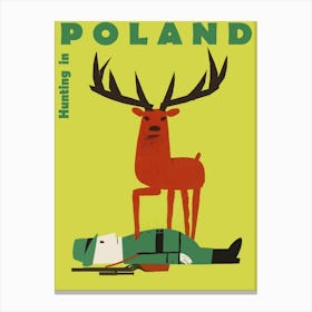 Hunting In Poland, Funny Vintage Travel Poster Canvas Print