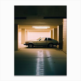 Silver Retro Car In A Parking Garage Canvas Print