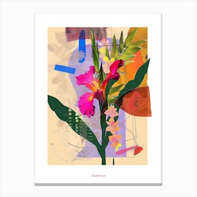 Gladiolus 1 Neon Flower Collage Poster Canvas Print