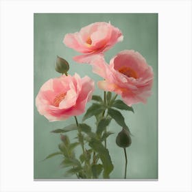 Pink Roses Flowers Acrylic Painting In Pastel Colours 1 Canvas Print
