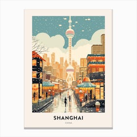 Winter Night  Travel Poster Shanghai China 2 Canvas Print