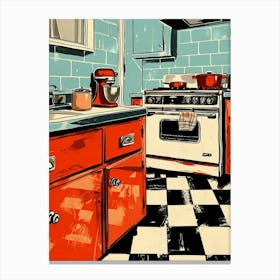 Retro Tiled Kitchen Illustration 3 Canvas Print