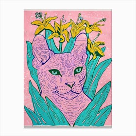 Cute Egyptian Mau Cat With Flowers Illustration 1 Canvas Print