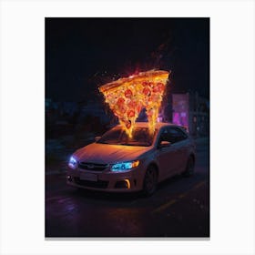 Pizza On A Car Canvas Print