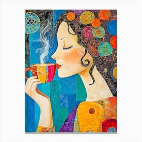 Woman Drinking Coffee Canvas Print