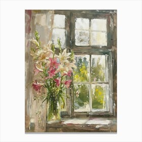 Gladiolus Flowers On A Cottage Window 3 Canvas Print