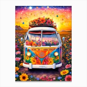 Hippie Flowers - Free Spirited Art Print By Free Spirits and Hippies Official Wall Decor Artwork Hippy Gypsy Bohemian Meditation Room Traveller Groovy Trippy Psychedelic Boho Yoga Chick Gift For Her and Him Musician Backpacker Traveller Canvas Print