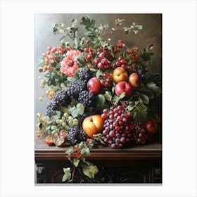 Opulent Bounty: 17th Century Dutch Still Life of Exotic Fruits and Flowers Canvas Print