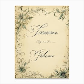 Calligraphy Of An Elegant Thank You Note Swirling And Flourishing Script Positioned Centrally On Canvas Print