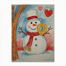 Valentine'S Day Snowman Canvas Print