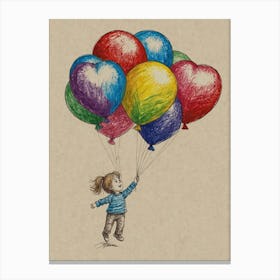 Little Girl Flying With Balloons Canvas Print