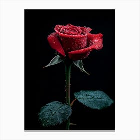 Red Rose On Black Background 68 Canvas Print