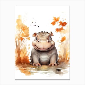 Hippopotamus Watercolour In Autumn Colours 0 Canvas Print