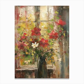 Hibiscus Flowers On A Cottage Window 3 Canvas Print