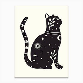 Cat With Moon And Stars Hand Drawing Aesthetic Illustration Canvas Print