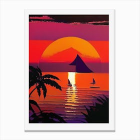Beach And Boat Orange Sunset Canvas Print