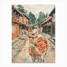 Nara Japan 2 Retro Illustration Canvas Print
