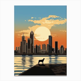 Doha, Qatar Skyline With A Cat 1 Canvas Print