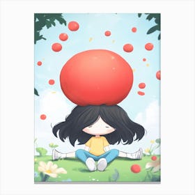 Girl With A Big Red Ball On Her Head Canvas Print