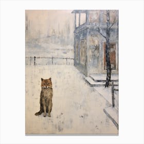 Vintage Winter Animal Painting Fox 2 Canvas Print
