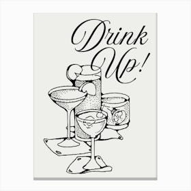 Drink Up Beige & Black  Wall Art Canvas Print