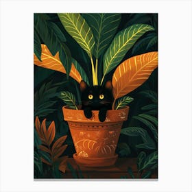 Black Cat In A Pot Canvas Print