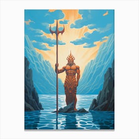  A Retro Poster Of Poseidon Holding A Trident 10 Canvas Print