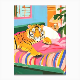 Tiger Print Maximalist Bedroom Wall Art Dopamine Pink Kitsch Canvas Print
