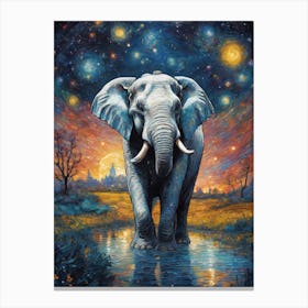 Elephant At Night Canvas Print