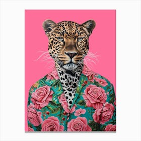 Leopard With Roses Canvas Print