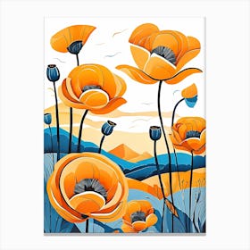 Cartoon Poppy Field Landscape Illustration (8) Canvas Print