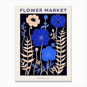 Blue Flower Market Poster Love In A Mist Nigella 4 Canvas Print