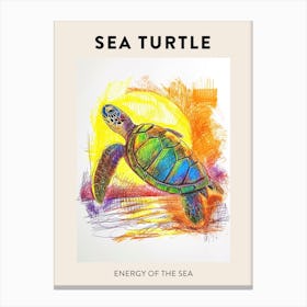 Sea Turtle Sunset Doodle Poster Canvas Print