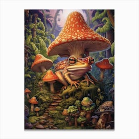 Mystical Mushroom Wood Frog 4 Canvas Print