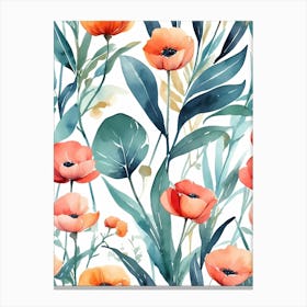 Watercolor Poppies Seamless Pattern Canvas Print