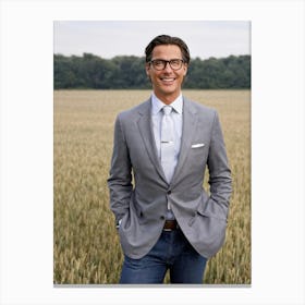 Businessman Smartly Dressed In A Grey Suit With Crisp Button Down Shirt And Jeans Stands Confident (6) Canvas Print