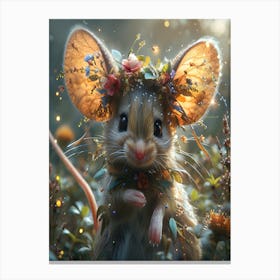 Mouse With Flowers Canvas Print