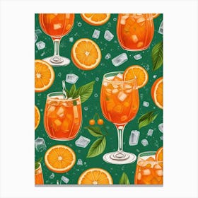 Aperol Spritz Pattern Cocktail Oranges Kitchen Art Art Print (11) Canvas Print